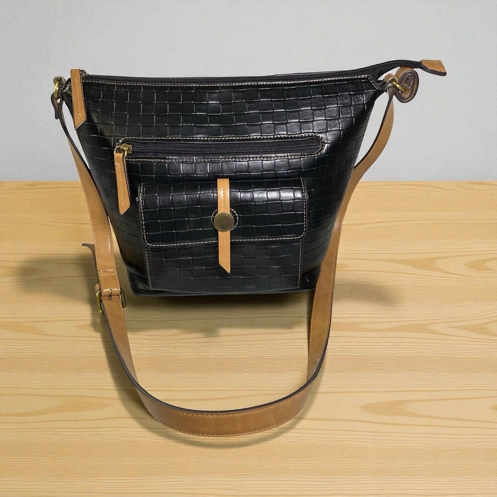 St. John's Bay Women's Newberry Bucket Black Crossbody Bag One Size